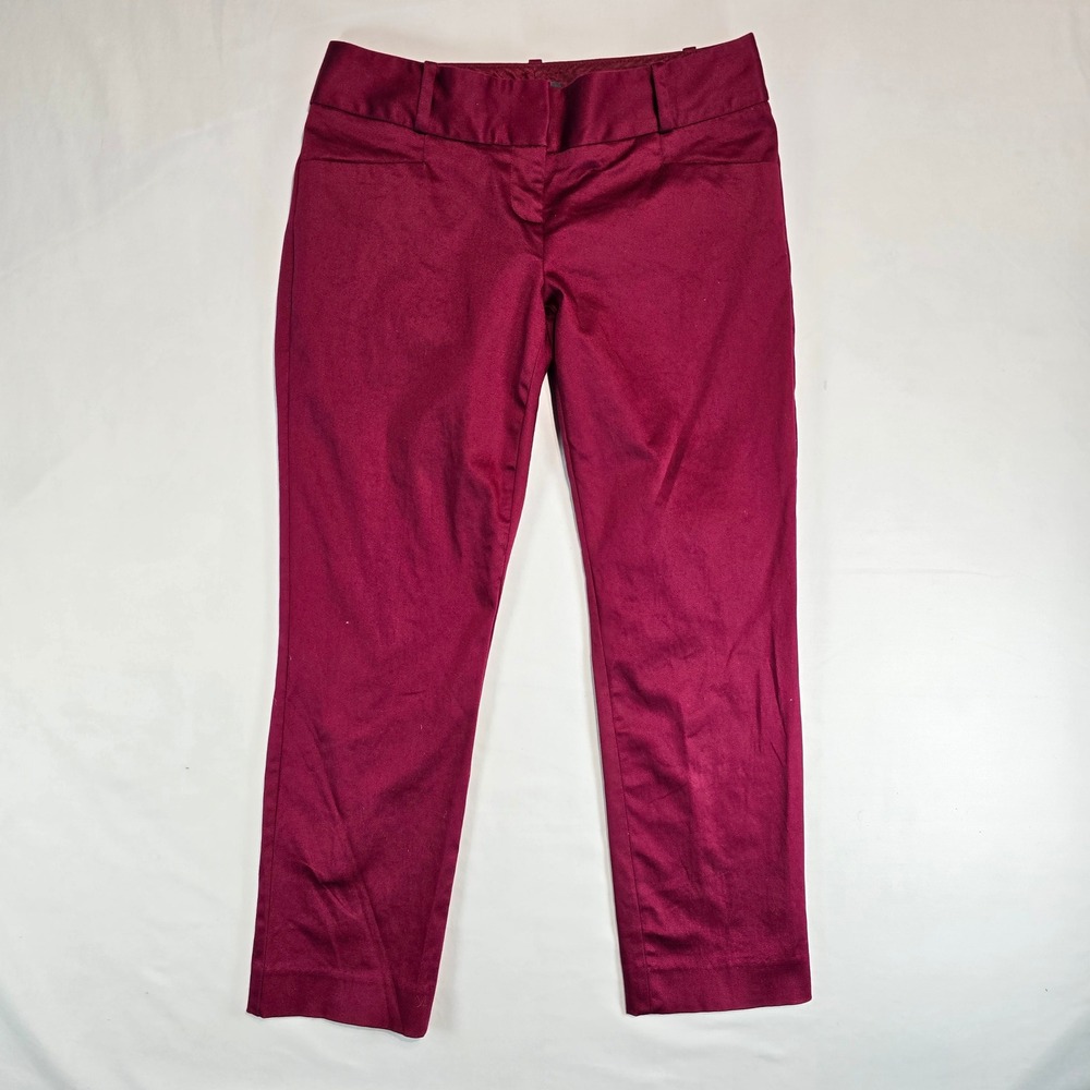 The Limited‎ Drew Fit Berry Burgundy Cotton Sateen Straight Leg Pants Size 2